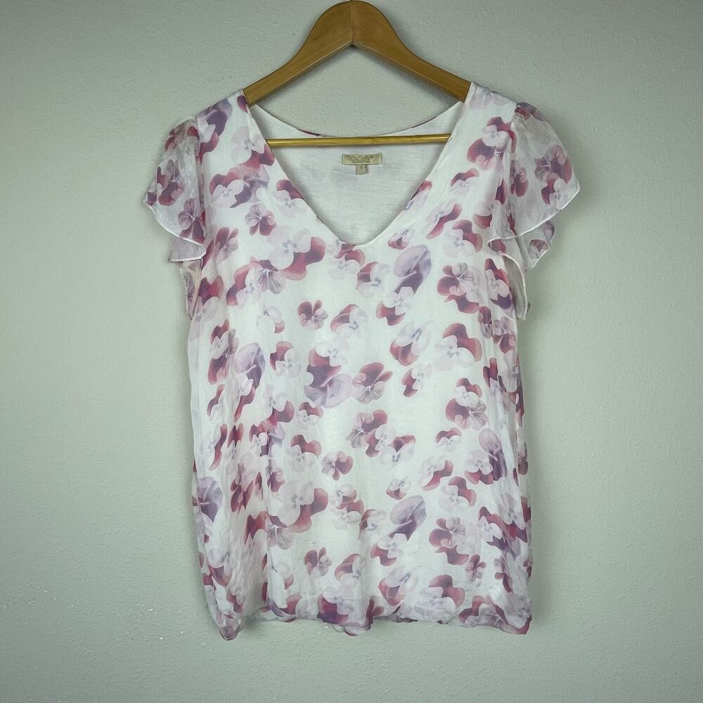 Giusy Made in Italy Silk Top Size S – Pink Floral Balloon Hem Lined Fairy Blouse